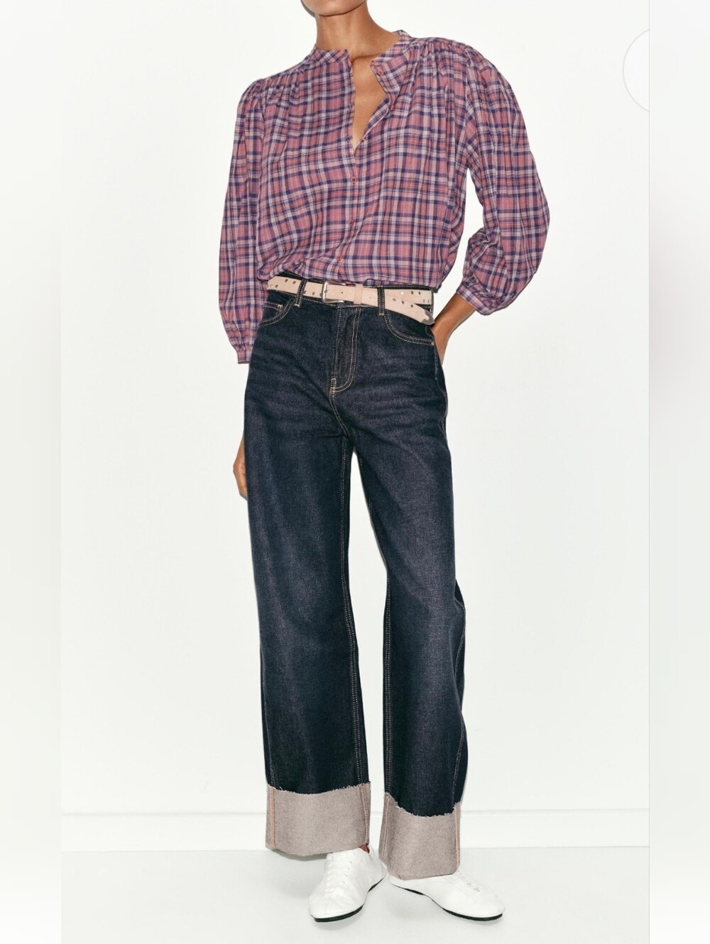 Zara Plaid Button-Front Top (M) - Picture 2 of 7